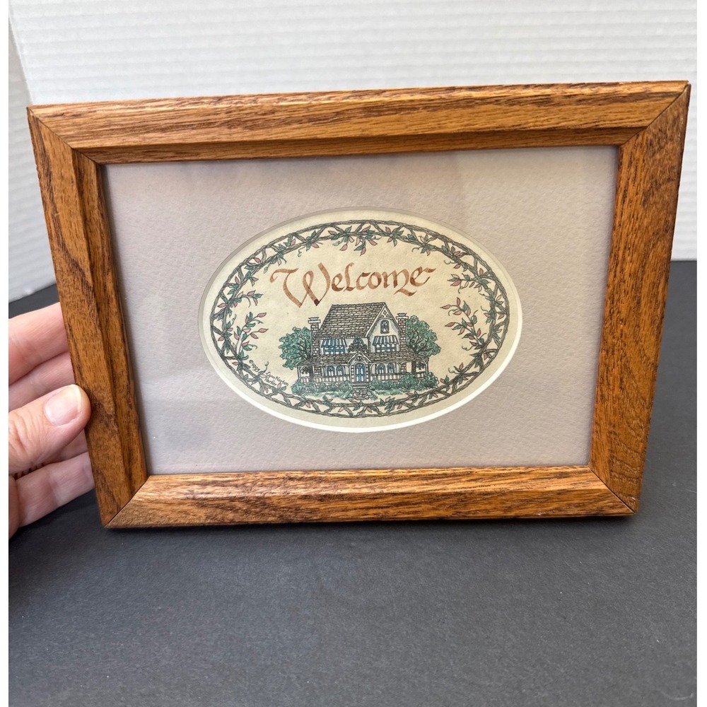 Vintage 1993 Creative Calligraphy Welcome Cottage Framed Art Lynn Norton Parker